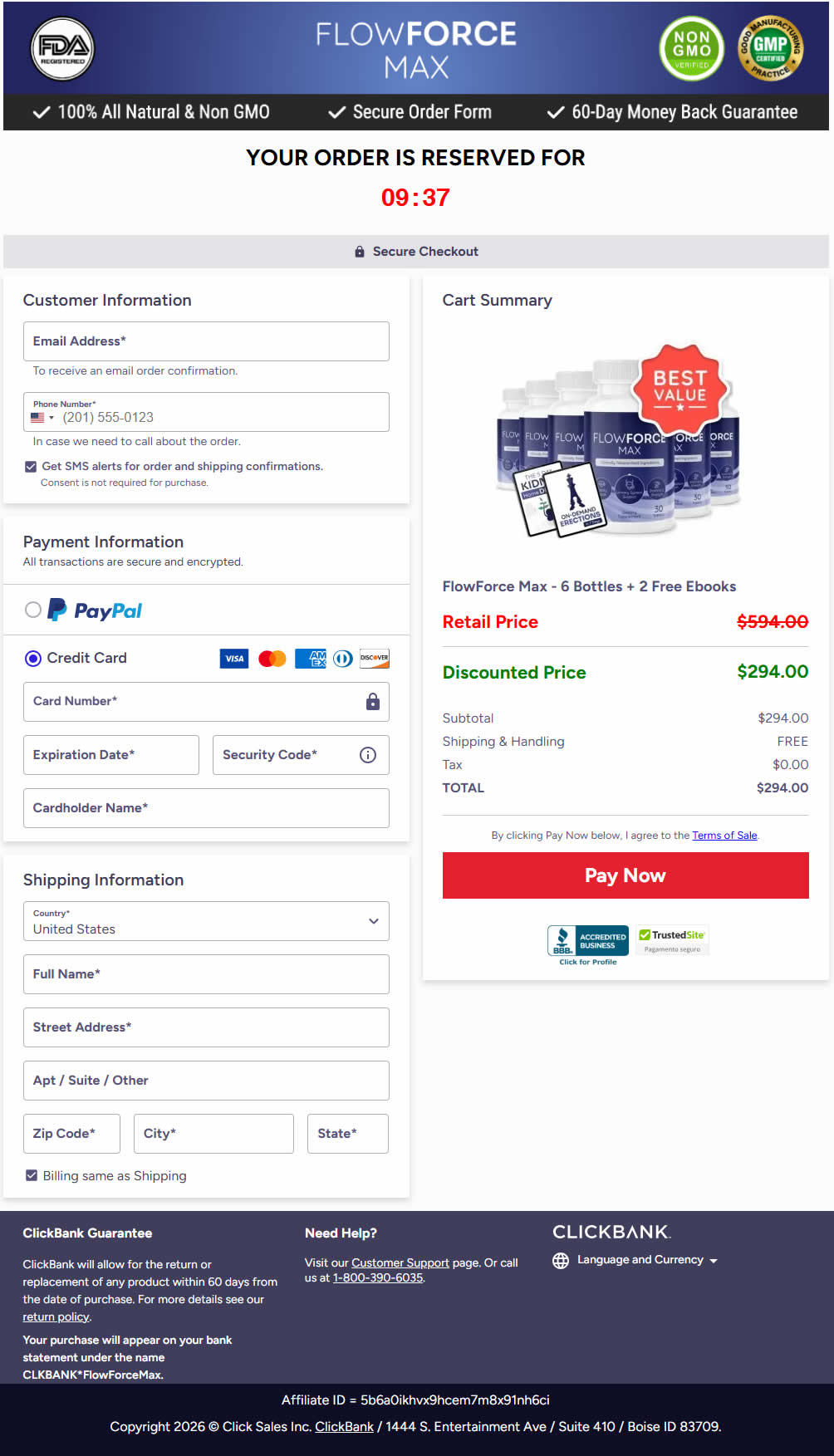 FlowForce Max Order Checkout Page