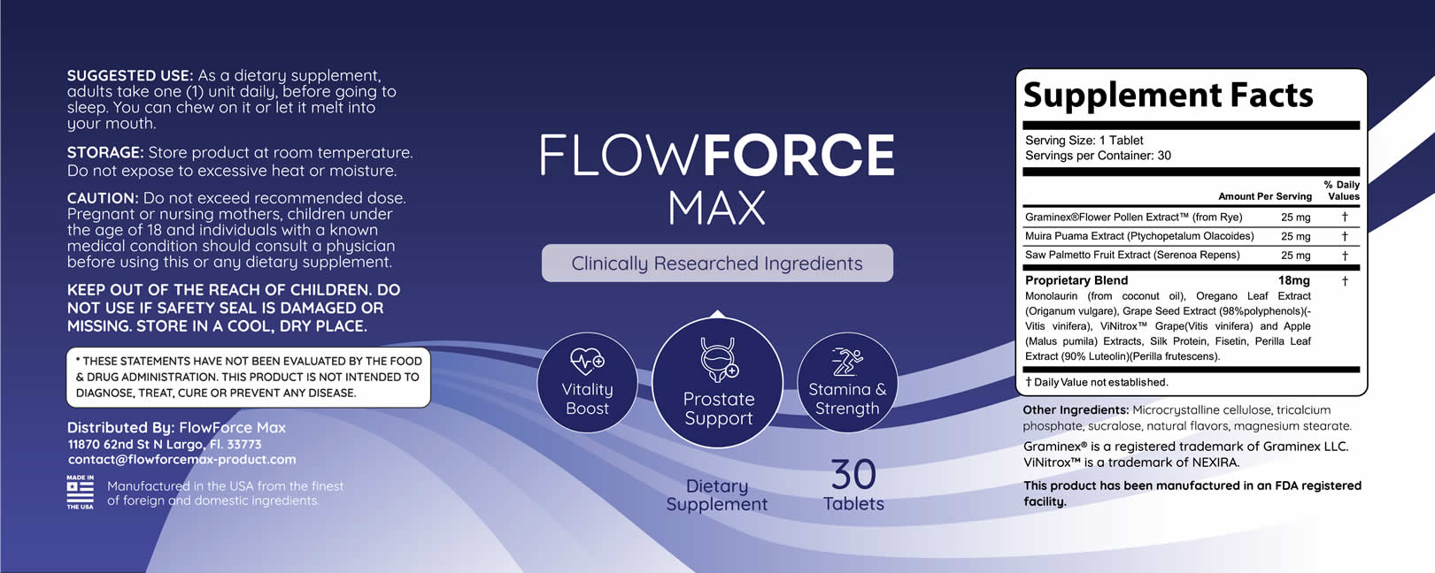 FlowForce Max Supplement Facts Label